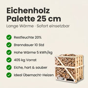 Halbe Palette kammergetrocknetes gespalten Eiche Brennholz 25cm
